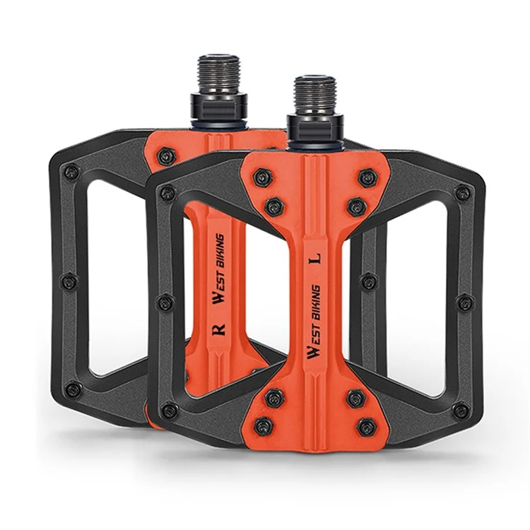 WEST BIKING YP0802099 MTB Pedais Bicicleta de Montanha Pedais Leves de Plataforma de Bicicleta de Nylon - Preto Laranja