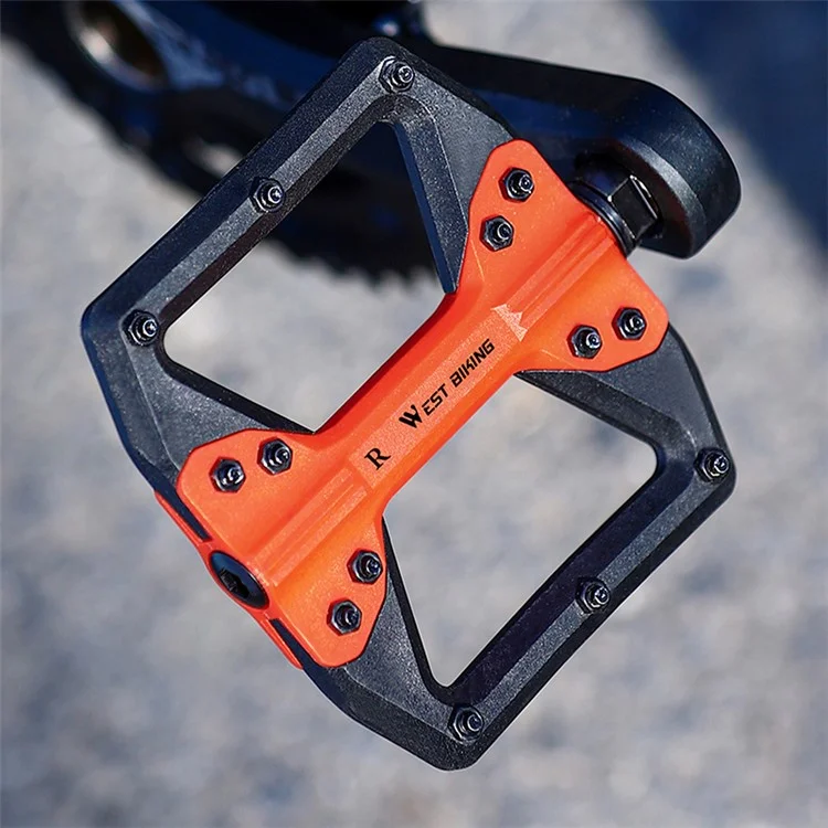 WEST BIKING YP0802099 MTB Pedais Bicicleta de Montanha Pedais Leves de Plataforma de Bicicleta de Nylon - Preto Laranja
