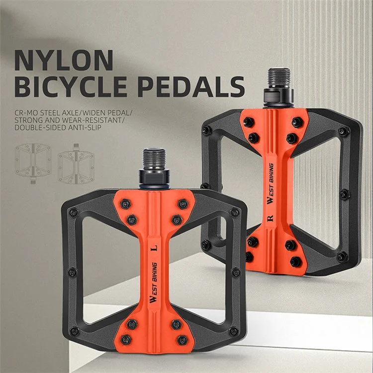WEST BIKING YP0802099 MTB Pedais Bicicleta de Montanha Pedais Leves de Plataforma de Bicicleta de Nylon - Preto Laranja