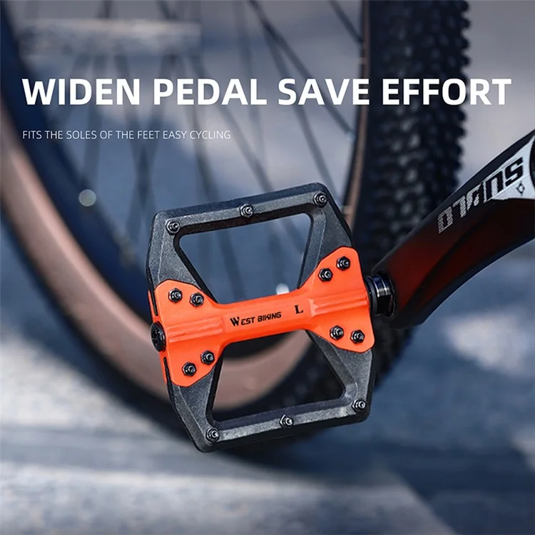 WEST BIKING YP0802099 MTB Pedais Bicicleta de Montanha Pedais Leves de Plataforma de Bicicleta de Nylon - Preto Laranja