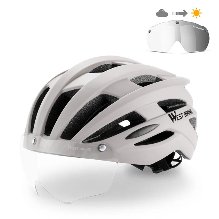 WEST BIKING YP0708120 EPS Foam Cycling Helmet with Magnetic Suction Photochromic Lens - Light Grey