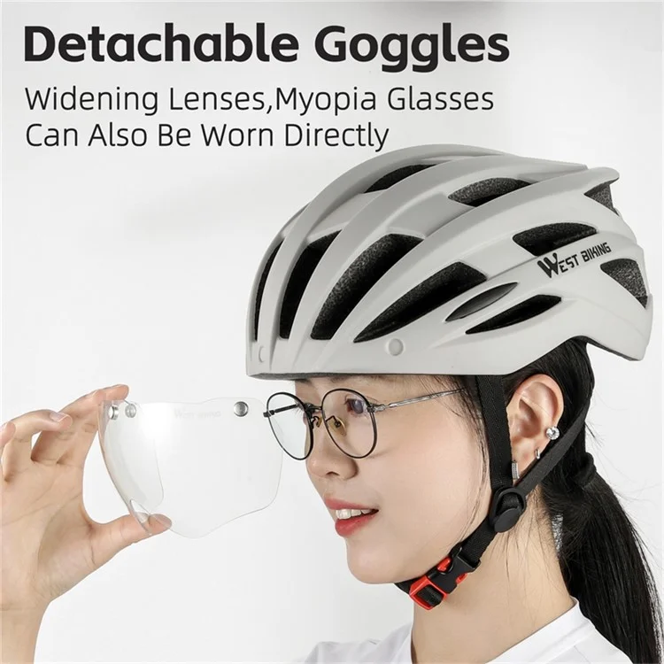 WEST BIKING YP0708120 EPS Foam Cycling Helmet with Magnetic Suction Photochromic Lens - Light Grey