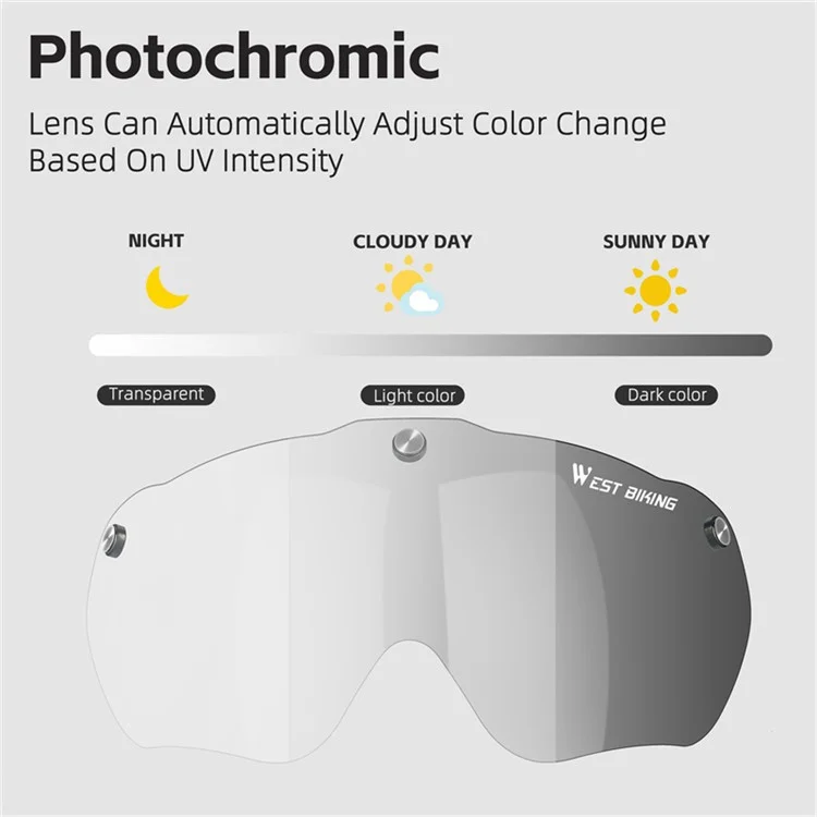 WEST BIKING YP0708120 EPS Foam Cycling Helmet with Magnetic Suction Photochromic Lens - Light Grey