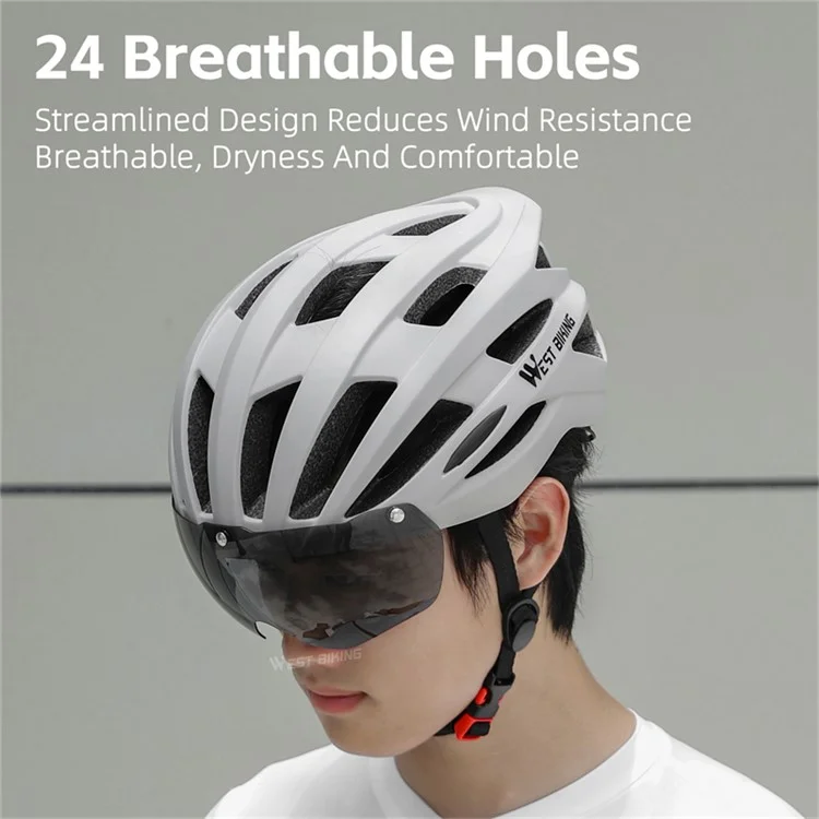 WEST BIKING YP1602564 Lunettes à lentilles photochromiques amovibles Casque de cyclisme en coquille PC avec feu arrière - Gris clair