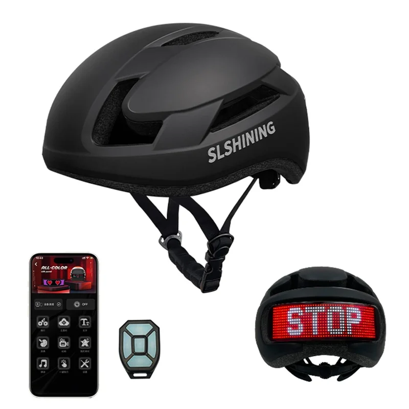 Bicycle Helmet with RGB LED Display Screen IPX4 Waterproof Helmet for Bike Riding - Black
