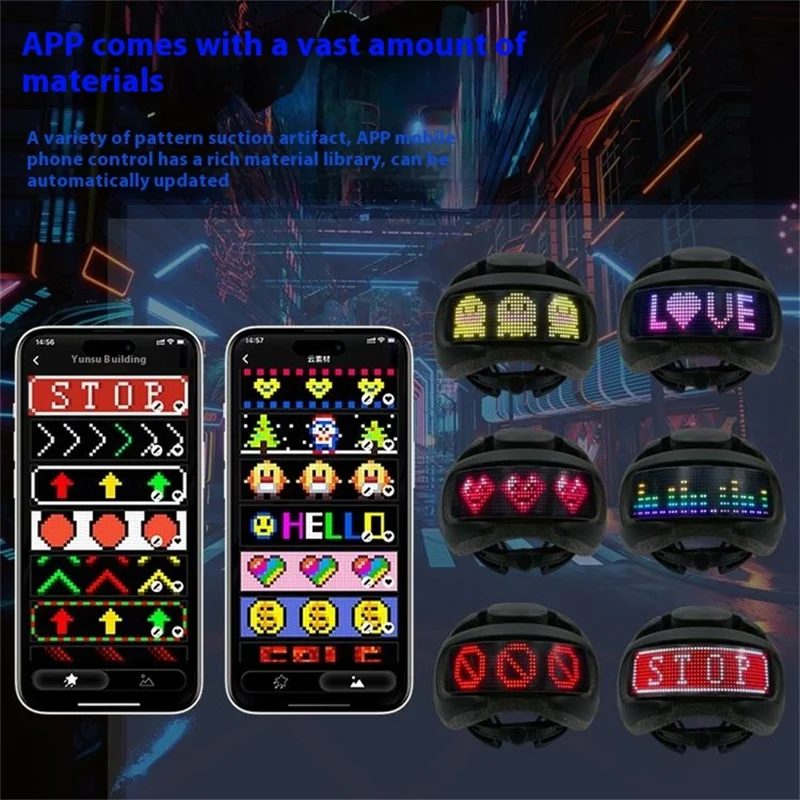 Bicycle Helmet with RGB LED Display Screen IPX4 Waterproof Helmet for Bike Riding - Black