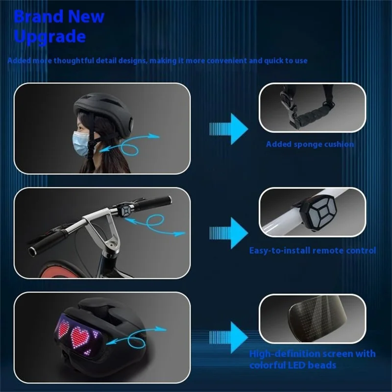 Bicycle Helmet with RGB LED Display Screen IPX4 Waterproof Helmet for Bike Riding - Black