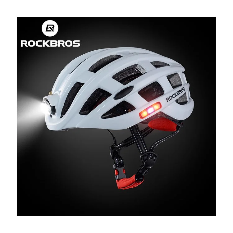 ROCKBROS Front/Side/Rear Warnig Light Cycling Helmet Breathable Vents Mountain Road Bicycle Helmet - Weiß
