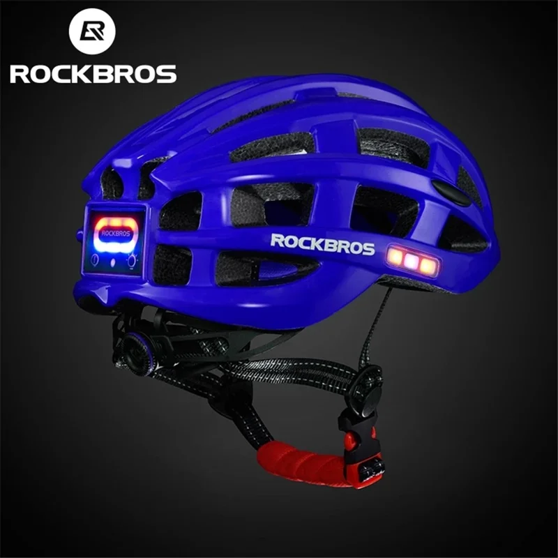ROCKBROS fram/sida/bakre varningsljus cykelhjälm andningsventiler bergs-/vägcykelhjälm - Blå