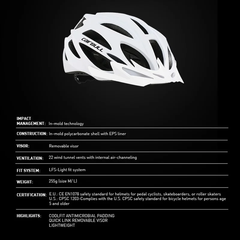 CAIRBULL CB-39 Capacete de Bicicleta de Ciclismo Capacete de Bicicleta de Montanha e Estrada Proteção para a Cabeça PC+EPS Respirável - Branco