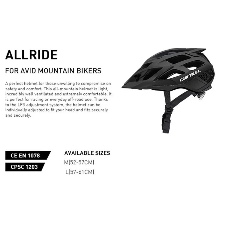 CAIRBULL CB-12 Capacete de Bicicleta Mountain Road PC+EPS Capacete de Ciclismo Rodoviário com Viseira Destacável - Preto / Tamanho M