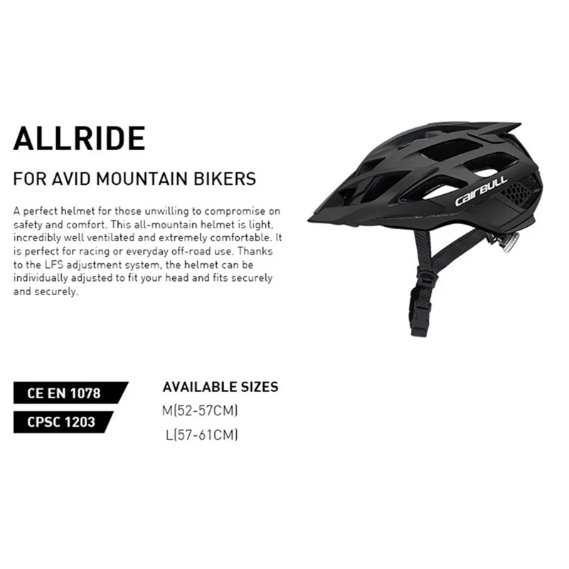 CAIRBULL CB-12 Mountain Road Bicycle Helmet PC+EPS Road Cycling Helmet with Detachable Visor - Black / Size L