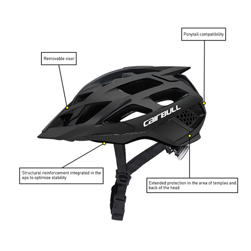 CAIRBULL CB-12 Mountain Road Bicycle Helmet PC+EPS Road Cycling Helmet with Detachable Visor - Black / Size L