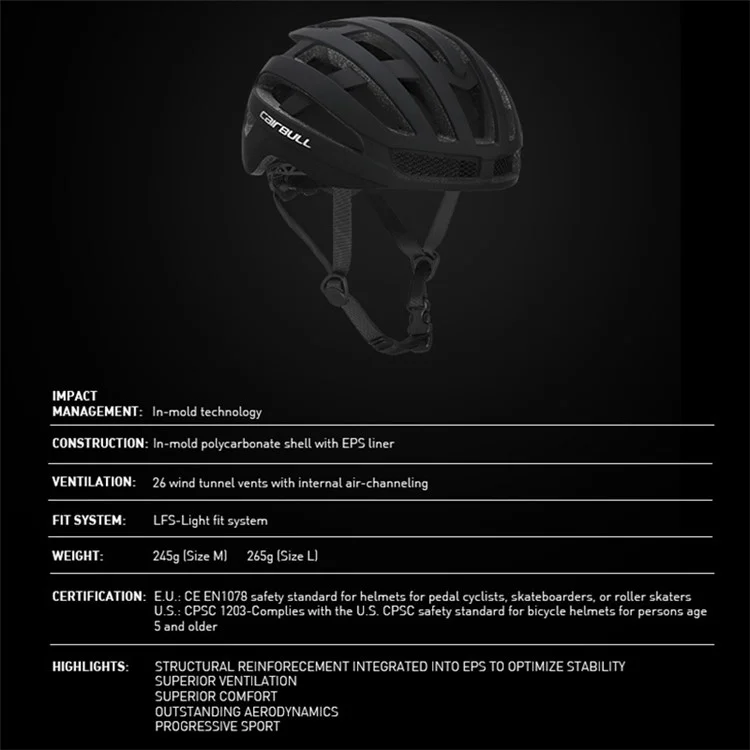CAIRBULL C-01 MTB Mountain Bike Helmet PC+EPS Cool Cycling Helmet - Black / M (52-58cm)