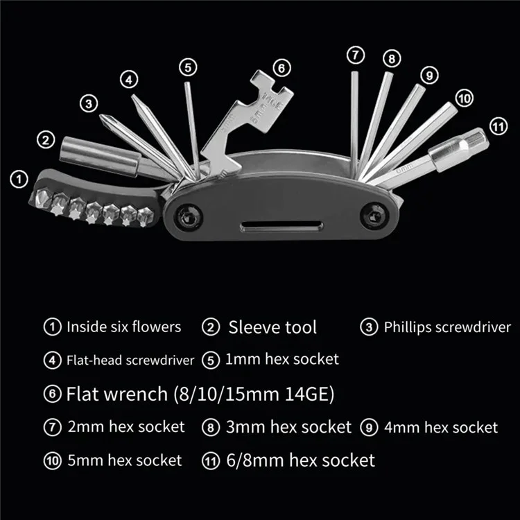 BENGGUO BG-9890 MTB Bike Foldable Maintenance Wrench Repair Kits 21 Em 1 Multi-Function Bike Tools - Preto