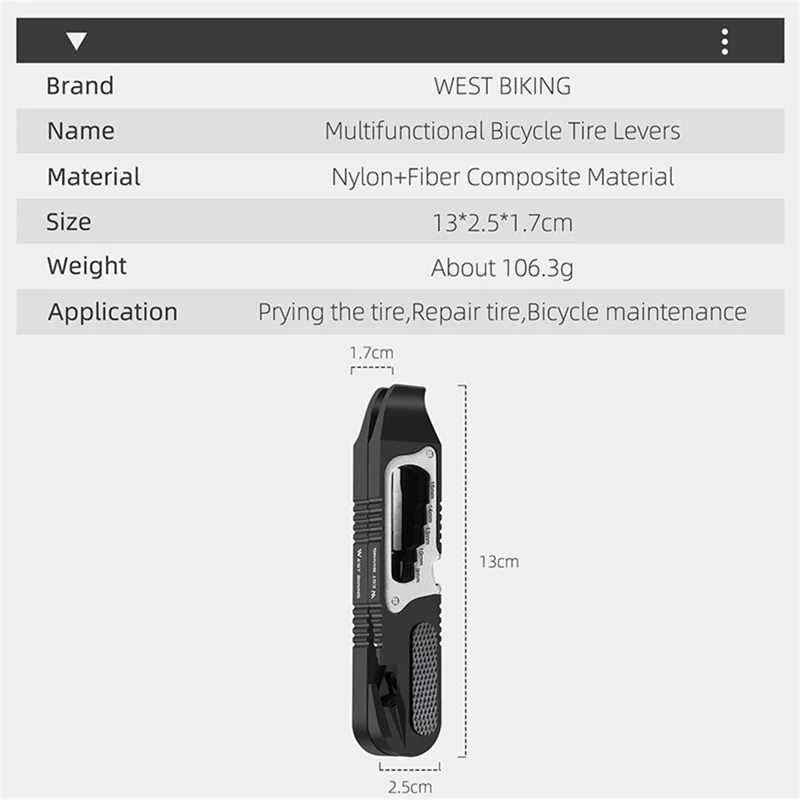 WEST BIKING YP0719393 2Pcs Bicycle Tire Crowbar Hex Wrench Multifunctional Bike Repair Tool