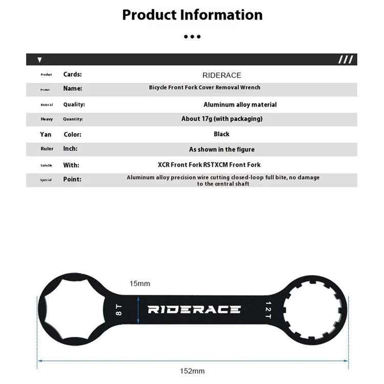 RIDERACE RR9520BK Bicycle Front Fork Removal  Wrench XCM XCR Suspension Cap Remover Bike Repair Tool