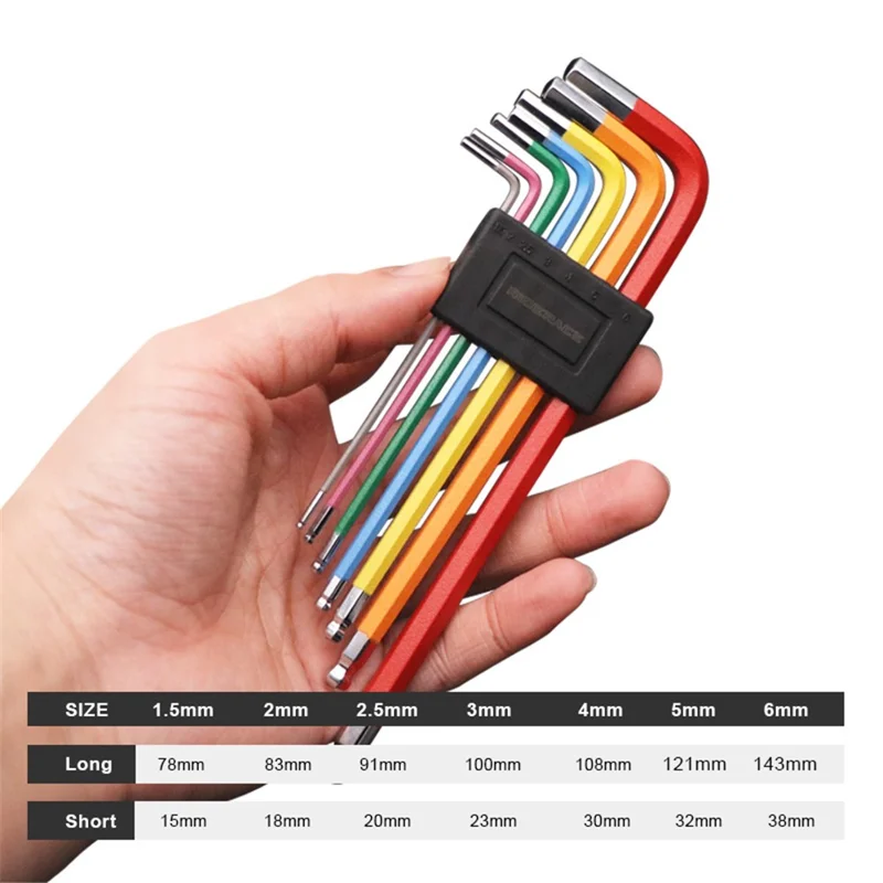 RIDERACE RR7767 7Pcs / Set Colored Allen Key Set Ball End Hex Wrench Kit