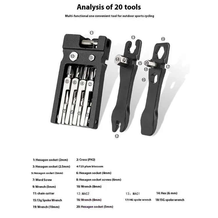 RIDERACE RR9350 Bicycle Tool Kit Compact Size 20 in 1 Bike Repair Tools Set