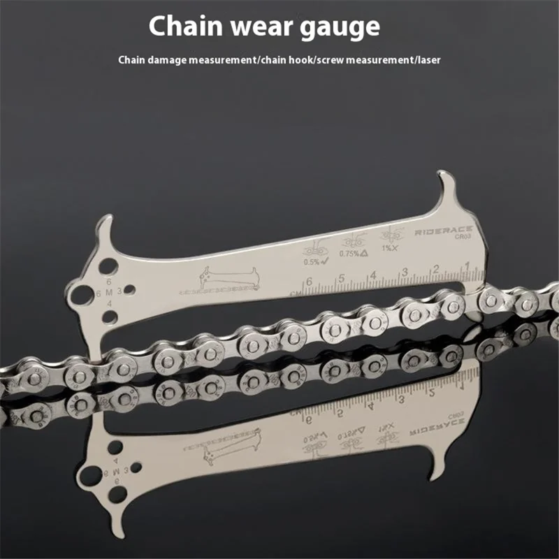 RIDERACE RR9342 Bicycle Chain Wear Screw Measuring Instrument Chain Hook Stainless Steel Caliper