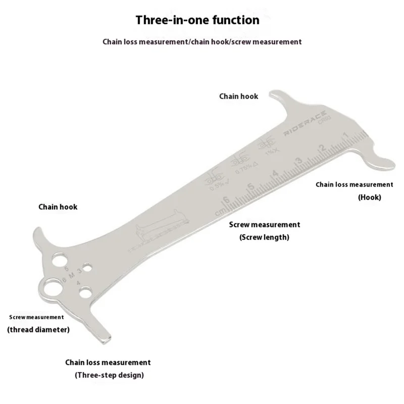RIDERACE RR9342 Bicycle Chain Wear Screw Measuring Instrument Chain Hook Stainless Steel Caliper
