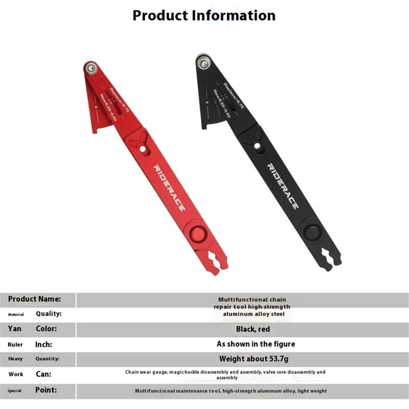 RIDERACE RR9267 Bicycle Chain Wear Measurement Tool 2 in 1 Combined Link Wear Checker - Black