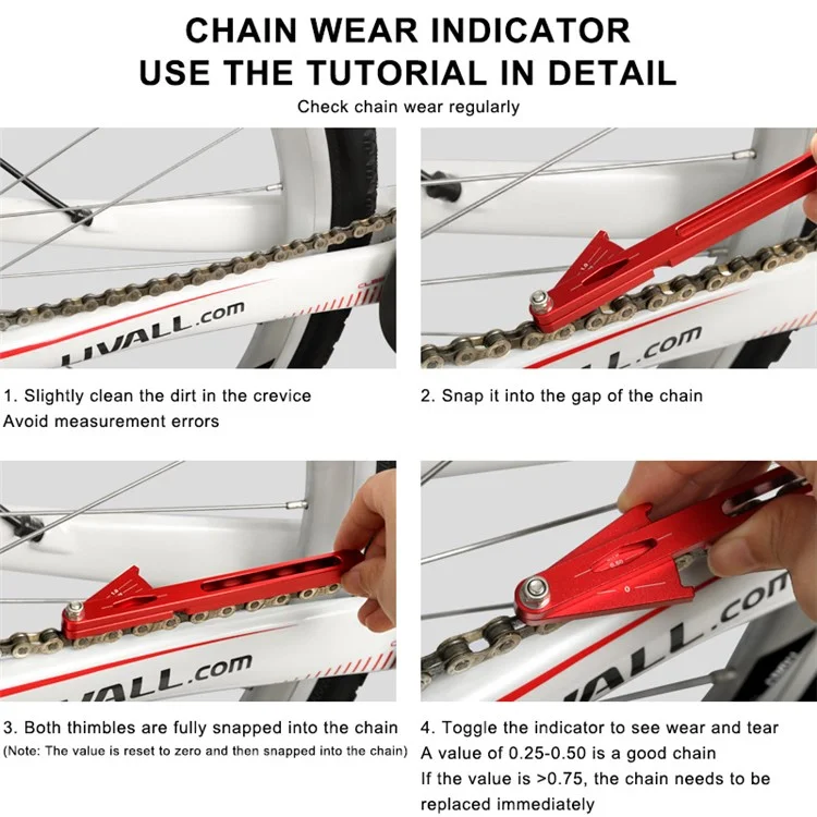 RIDERACE RR9240 Bicycle Chain Wear Indicator Tool Bike Chain Measuring Gauge Checker Kit - Black