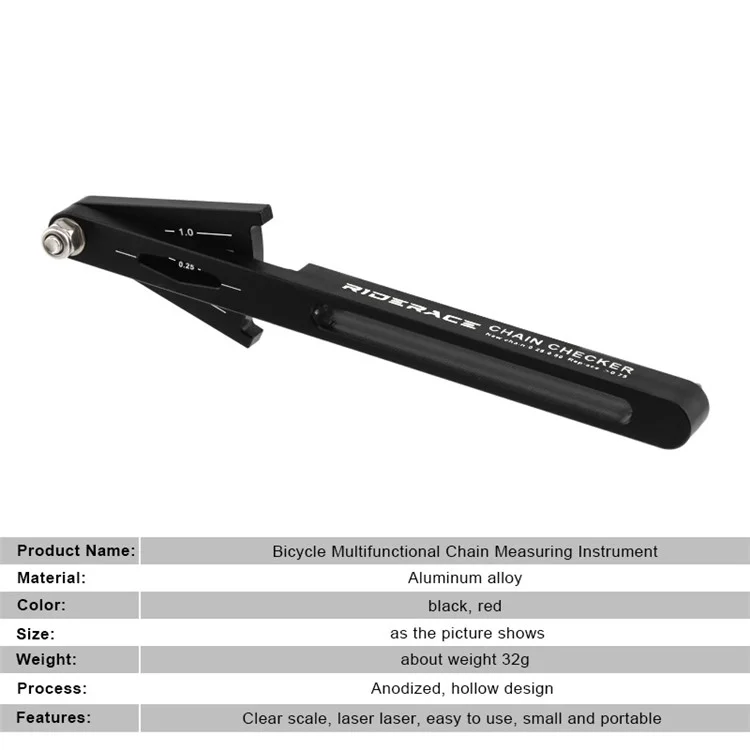 RIDERACE RR9240 Bicycle Chain Wear Indicator Tool Bike Chain Measuring Gauge Checker Kit - Black