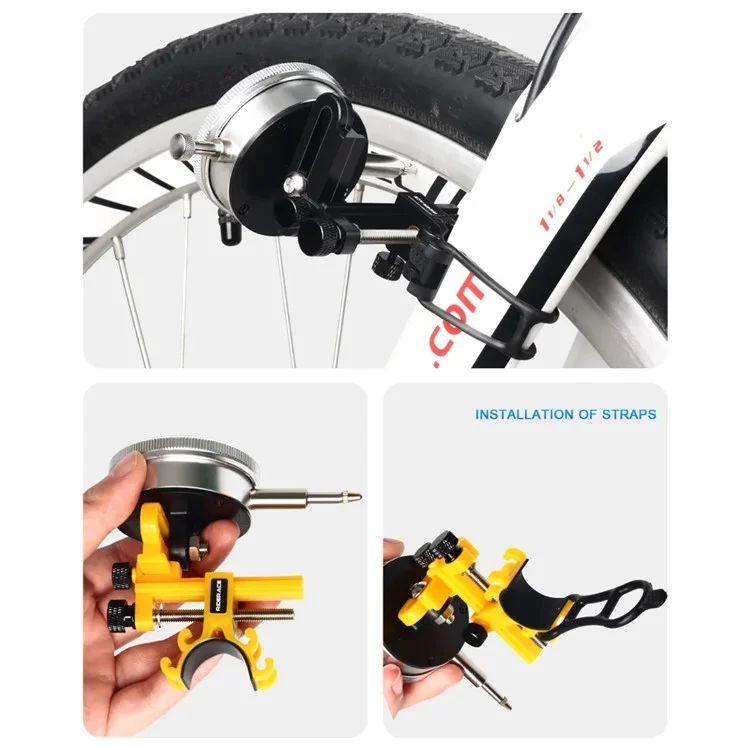RIDERACE RR9510 Bicycle Wheel Truing Stand with Dial Indicator Gauge Mini Rims Adjustment Tool - Yellow