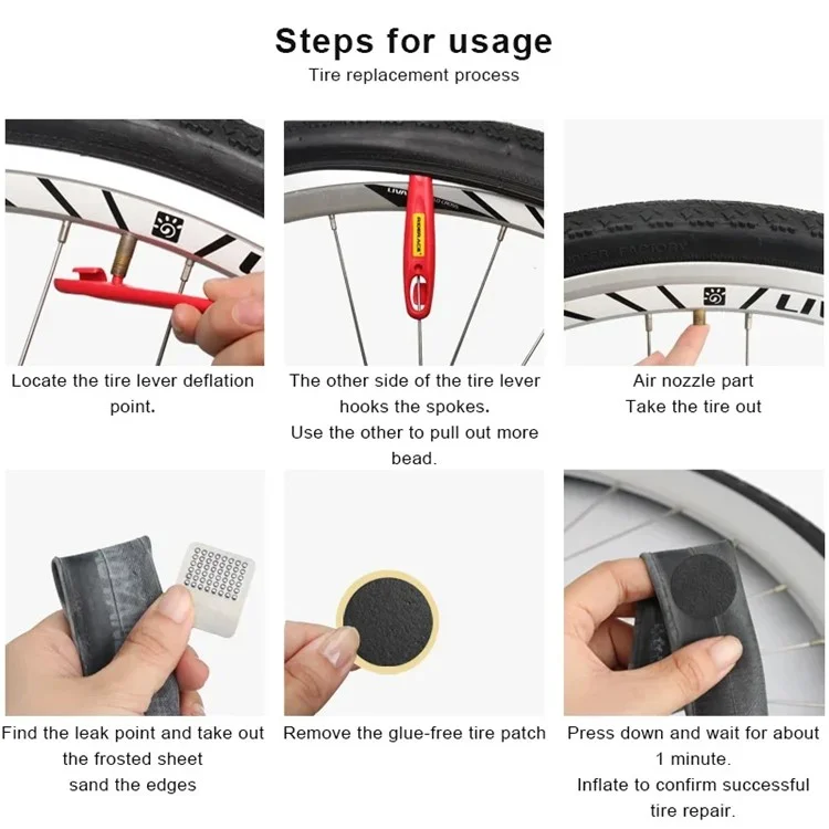 Riderace RR9327 Bicycle Inner Inner Tube Tire Tools Set Tools Tools Tools Tools Tool - Rouge + 10 Round