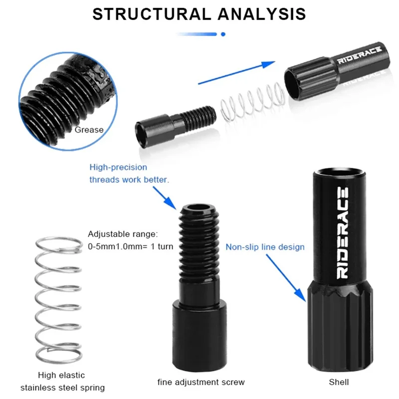 RIDERACE RR9461 2Pcs Bicycle Inline Cable Adjuster Adapter Bike Derailleur Shift Brake Cable Adjustment Screw Bolt - Titanium