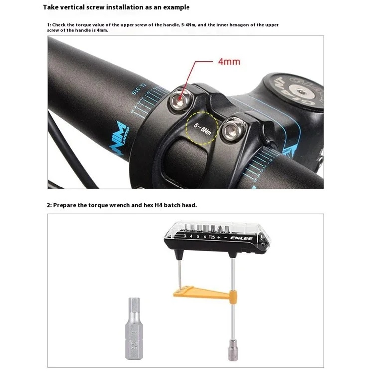 ENLEE TL-12 S2 Alloy Steel Bike Torque Wrench Screwdriver Bit Set Bicycle Repair Tool Kit