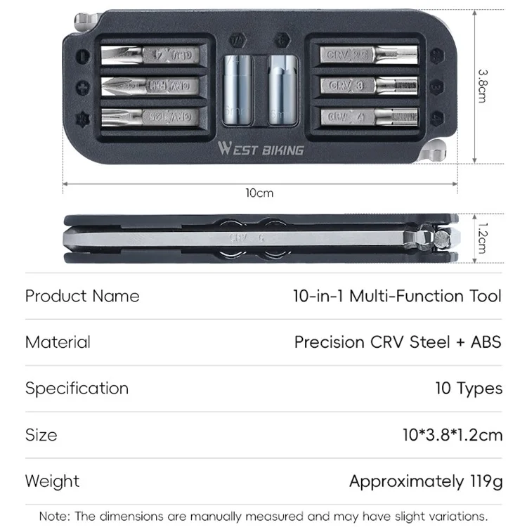 WEST BIKING YP0719446 10 In 1 Portable Bicycle Repair Tool Multifunction Combination Wrench