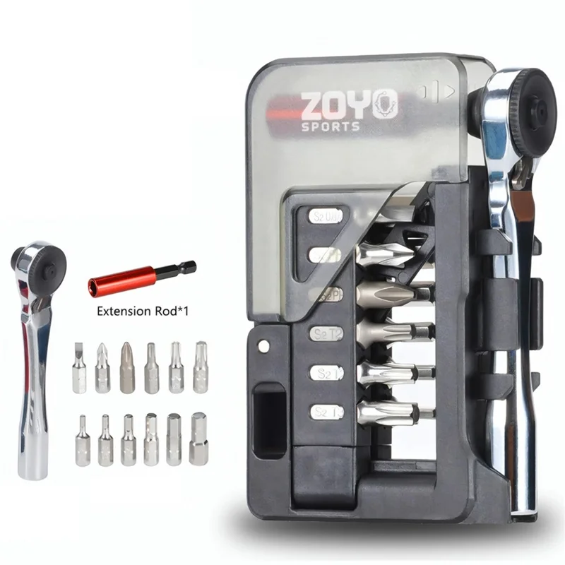 ZOYOSPORTS ZY-T8008 Chave Multifuncional de Catraca com 12 em 1 para Reparos de Bicicleta