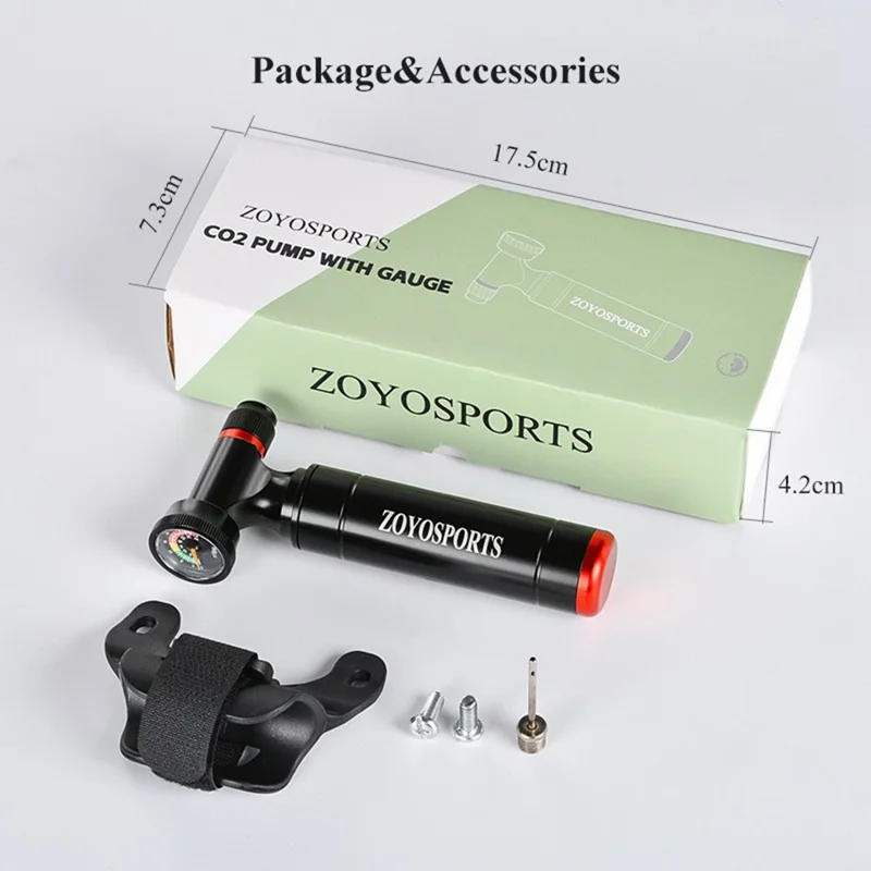 ZOYOSPORTS ZY-P002B Портативный насос для велосипеда с CO2-инфлятором и манометром, алюминиевый, для накачки углекислым газом, без газового баллончика
