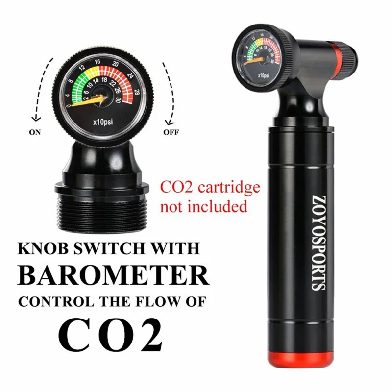 ZOYOSPORTS ZY-P002B Портативный насос для велосипеда с CO2-инфлятором и манометром, алюминиевый, для накачки углекислым газом, без газового баллончика