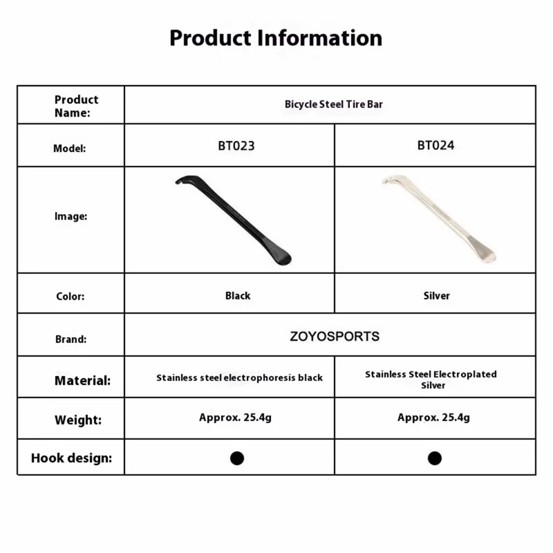 ZOYOSPORTS bt023 3Pcs Bike Tire Lever Stainless Steel Tire Removal Tool for Puncture Repair / Tire Change - Black