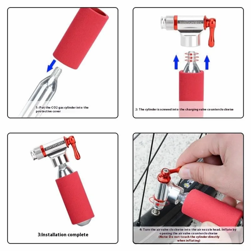 ZOYOSPORTS bp1025a Mini Pompa per Bicicletta con Cilindro di CO2 Gonfiatore Portatile per Pneumatici - Rosso