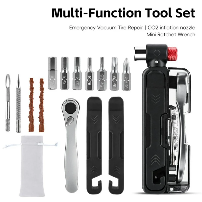 WEST BIKING 0719452B0000 Bike Repair Tool Kit Multifunctional Hex Key CO2 Inflator Valve Set for Bicycle Maintenance