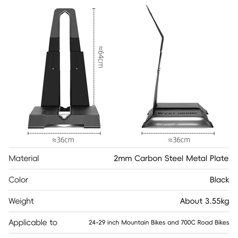 WEST BIKING YP0723027 L-Shaped Bike Stand for Mountain Road Bicycle Carbon Steel Adjustable Floor Parking Rack