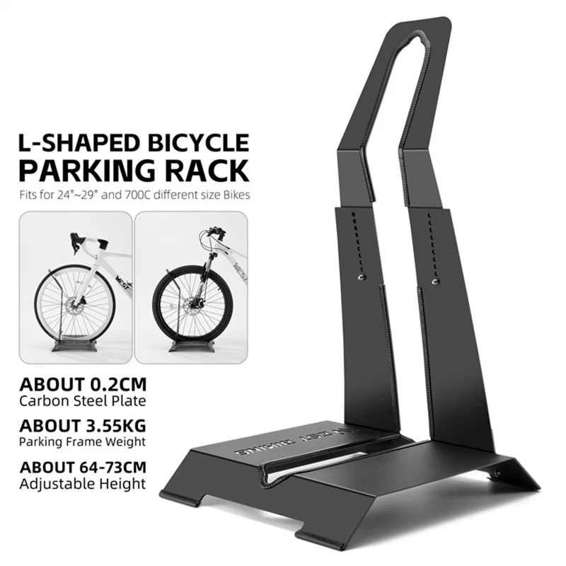 WEST BIKING YP0723027 L-Shaped Bike Stand for Mountain Road Bicycle Carbon Steel Adjustable Floor Parking Rack