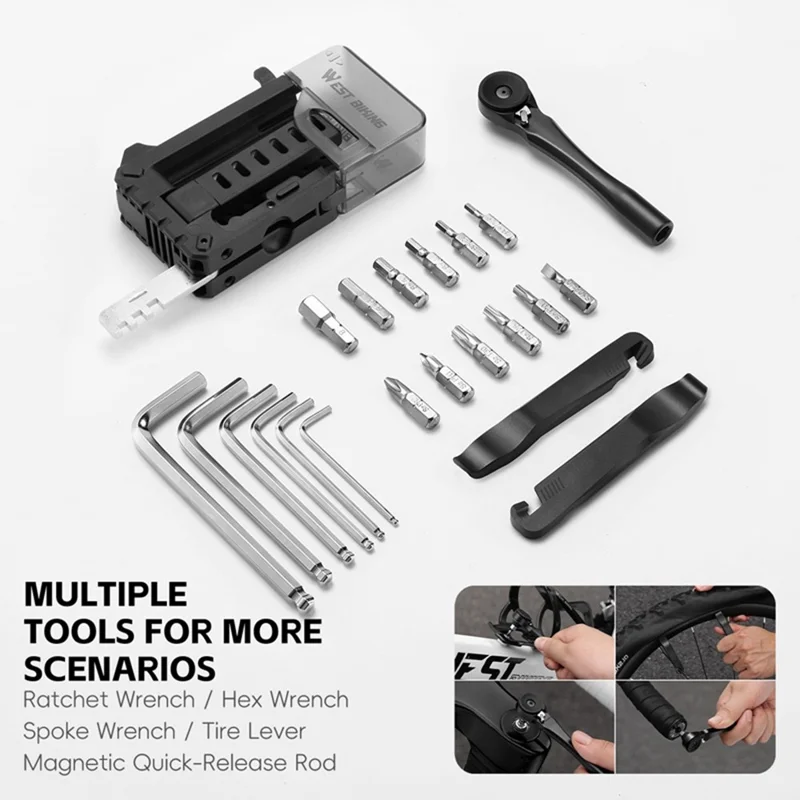 WEST BIKING YP0719453 Portable Bicycle Ratchet Wrench Set Multifunctional Bike Repair Tool Kit