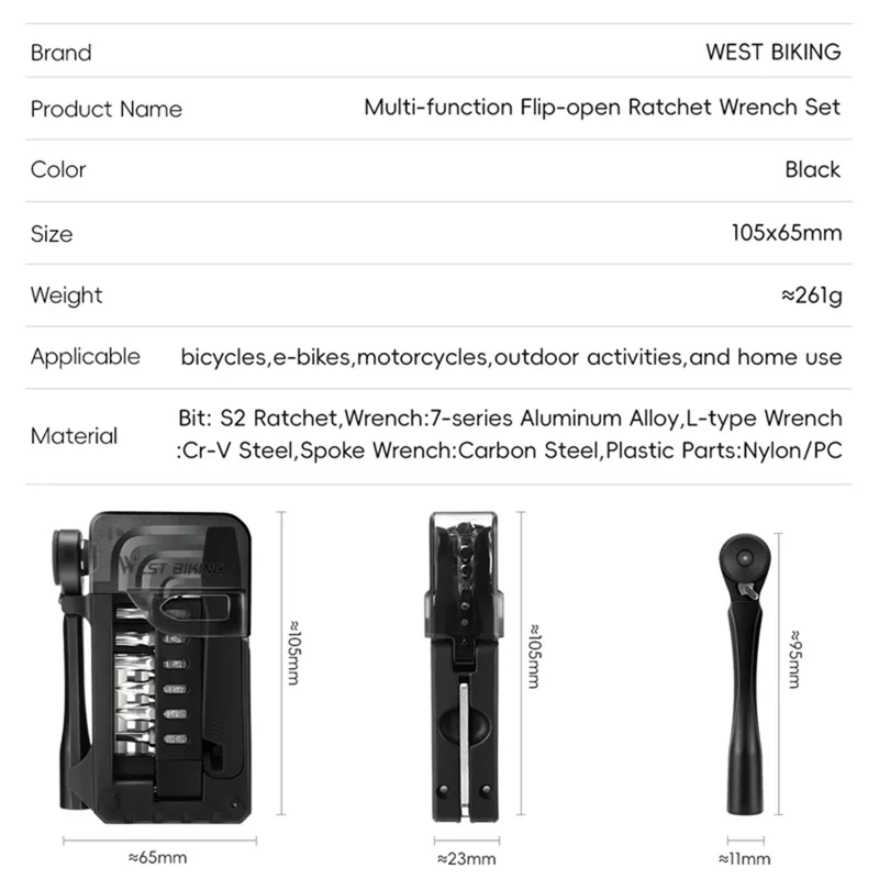 WEST BIKING YP0719453 Portable Bicycle Ratchet Wrench Set Multifunctional Bike Repair Tool Kit