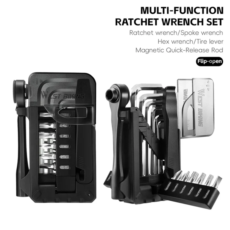 WEST BIKING YP0719453 Portable Bicycle Ratchet Wrench Set Multifunctional Bike Repair Tool Kit