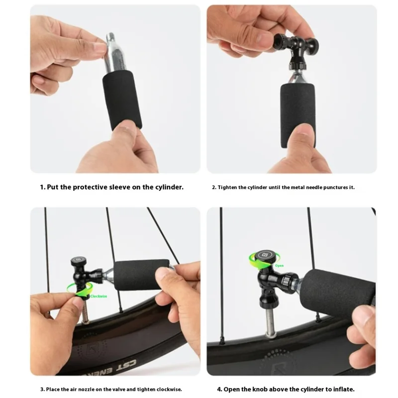 ROCKBROS CO2 Inflator Head for Bike Tires Quick Inflation Presta and Schrader Valve Adapter, 420003 TG-C8006 420003001 - Black