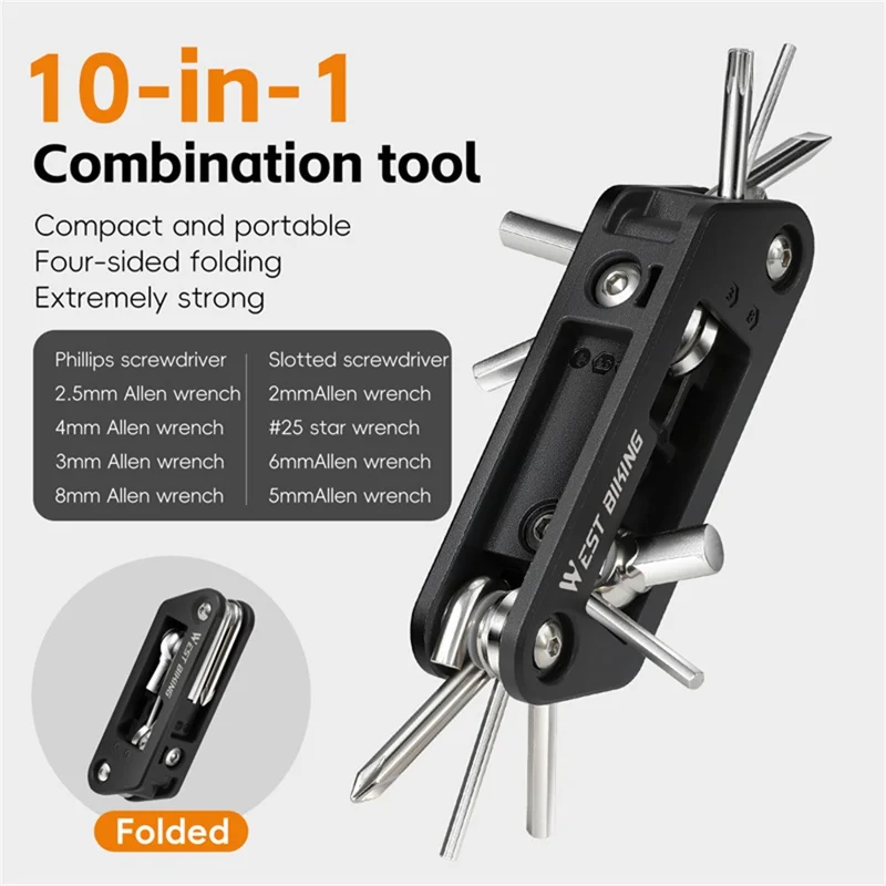 WEST BIKING YP0719488 10 in 1 Multitool for Bicycle Repair Kit Portable Screwdriver Hex Wrench Cycling Equipment