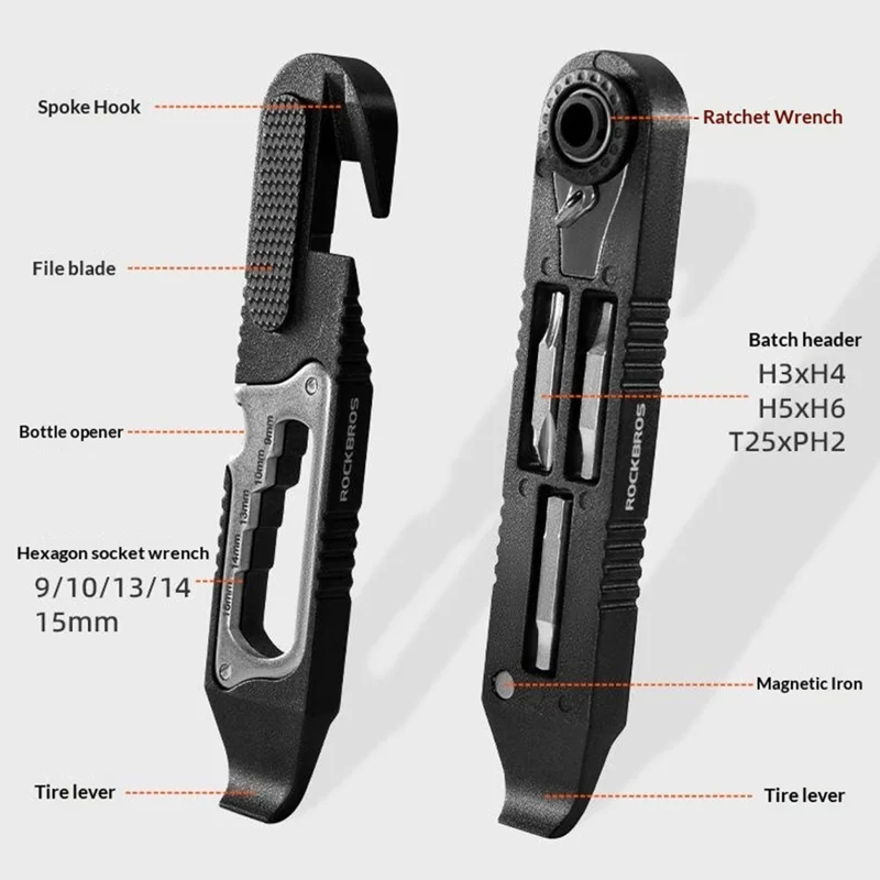 ROCKBROS 430002001 Multifunktions-Felgenhebel Fahrrad-Reparaturwerkzeug Ratschen-Schlüssel für Mountainbike und Rennrad