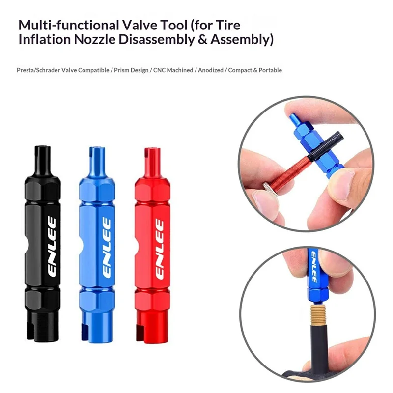 ENLEE E510 Fahrrad-Reifenventilkern-Schlüsselwerkzeug für FV/AV-Ventile, Aluminiumlegierung, tragbares Wartungswerkzeug - Blau
