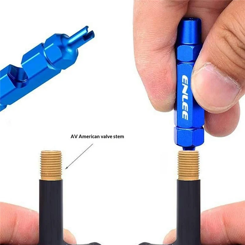 ENLEE E510 Fahrrad-Reifenventilkern-Schlüsselwerkzeug für FV/AV-Ventile, Aluminiumlegierung, tragbares Wartungswerkzeug - Blau