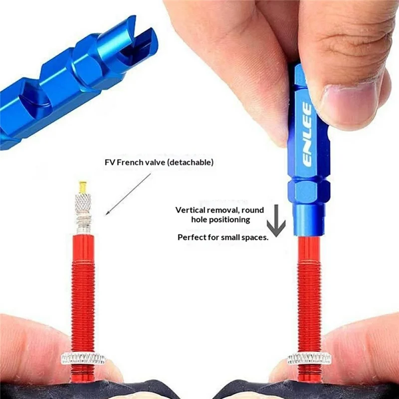 ENLEE E510 Fahrrad-Reifenventilkern-Schlüsselwerkzeug für FV/AV-Ventile, Aluminiumlegierung, tragbares Wartungswerkzeug - Blau
